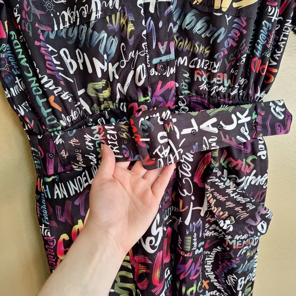 L'atiste Colorful Graffiti Print Full Length Belted Mechanic Style Jumpsuit - Picture 11 of 16